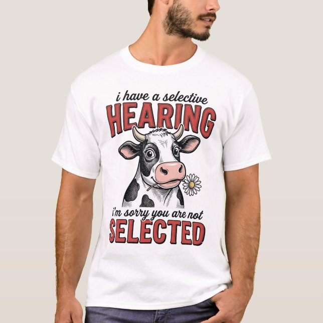 Camisa Vintage de Vaca com Audição Seletiva Engraç (Frente)