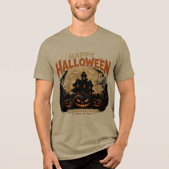 Camisa Vintage Halloween Crânio Casa Assombrada (Frente)