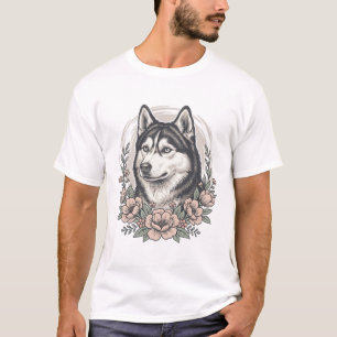 Camisa Vintage Husky Floral Portrait Design_1