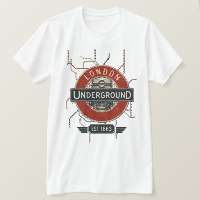 Camisa Vintage Mapa do Metrô de Londres Retrô (Frente do Design)