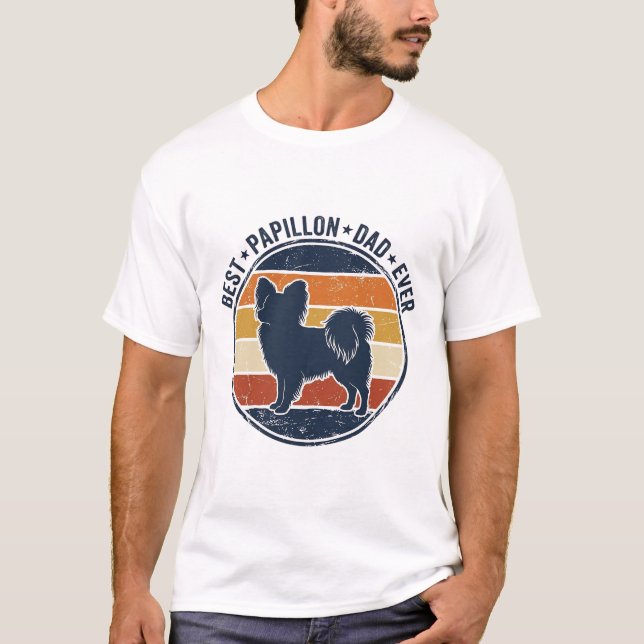 Camisa Vintage Papillon Dog Dad Retro Sunset Desig (Frente)