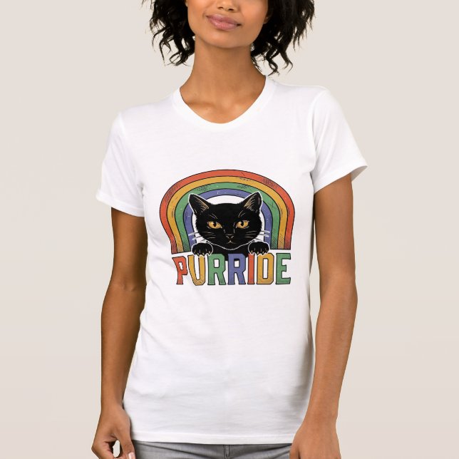 Camisa Vintage Purride Gato Preto Arco-íris Design (Frente)
