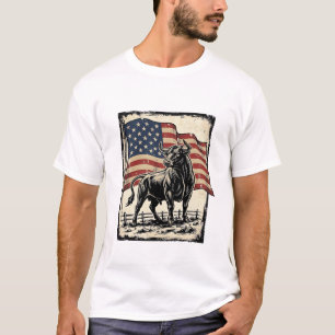 Camisa Vintage Touro Bandeira Americana Design Wes