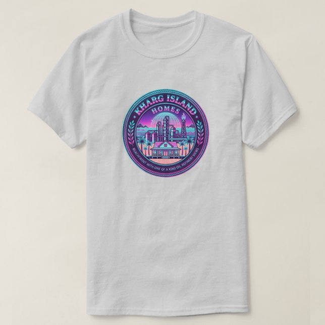 Camisas cinza Vaporwave de casas da Ilha Kharg Irã (Frente do Design)
