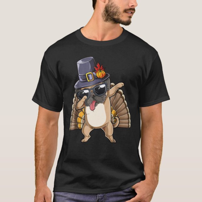 Camisas da acção de graças que tocam o Pug Turquia (Frente)