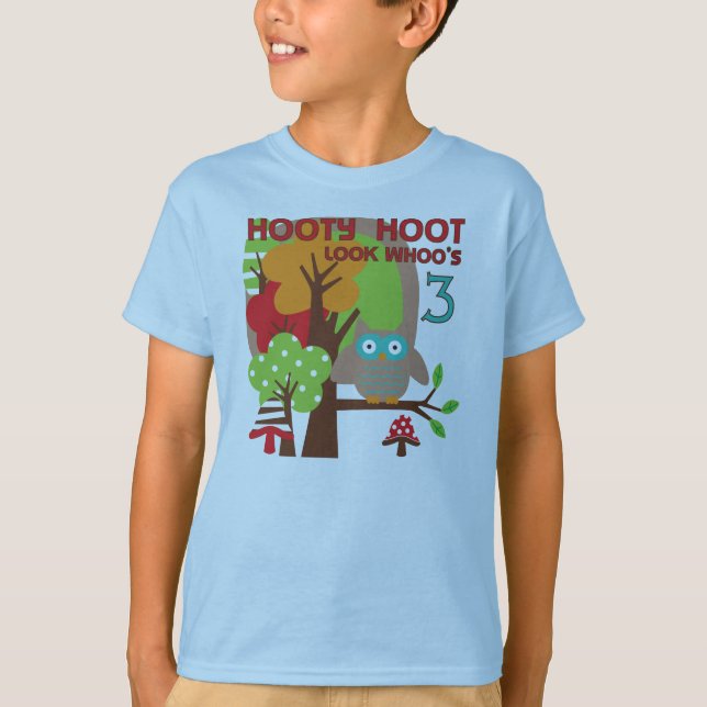 Camisas de aniversário de 3 anos de coruja e prese (Frente)