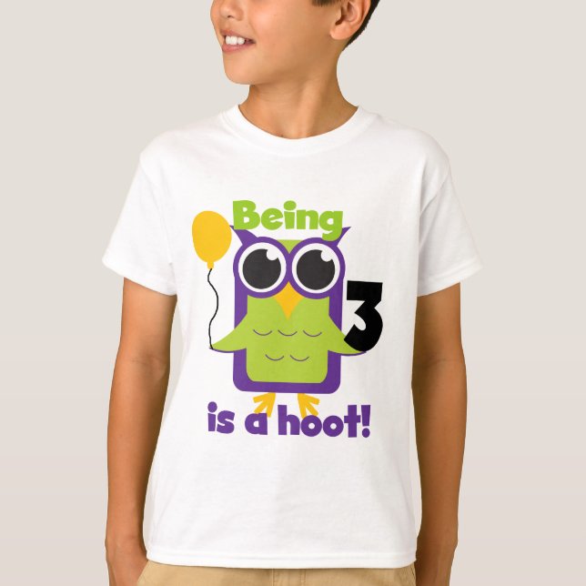 Camisas de aniversário de 3 anos de Hoot Owl e pre (Frente)