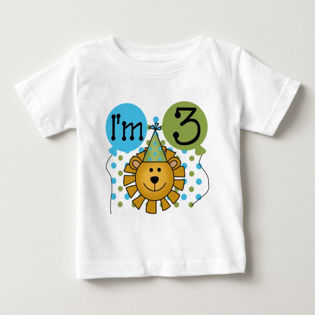 Camisas de aniversário de 3 anos de leão e present (Frente)