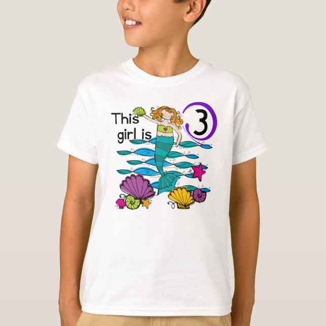 Camisas de aniversário de 3 anos de sereia e prese (Frente)