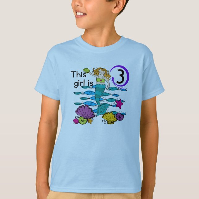 Camisas de aniversário de 3 anos de sereia e prese (Frente)