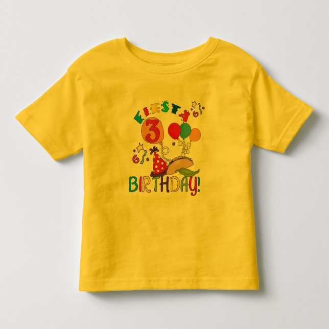Camisas de aniversário de 3 anos Fiesta e presente (Frente)