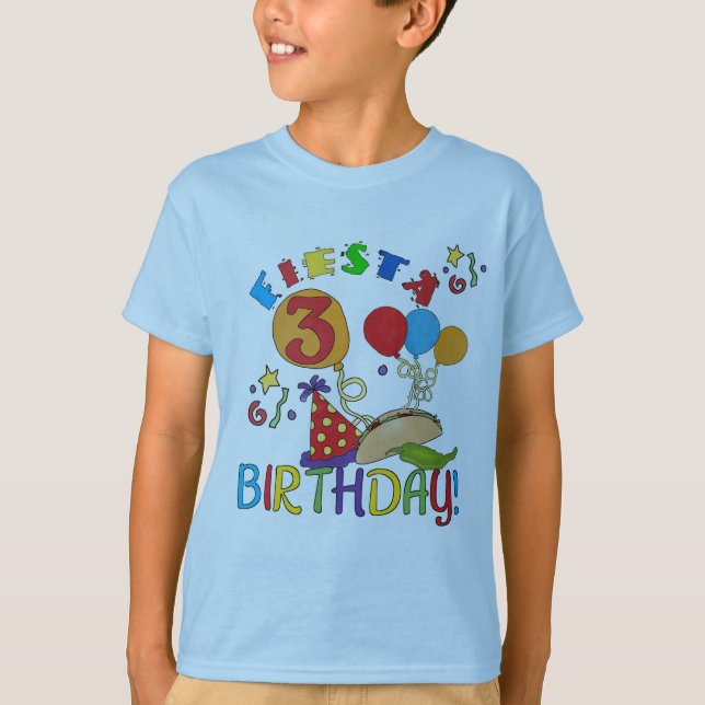 Camisas de aniversário de 3 anos Fiesta e presente (Frente)