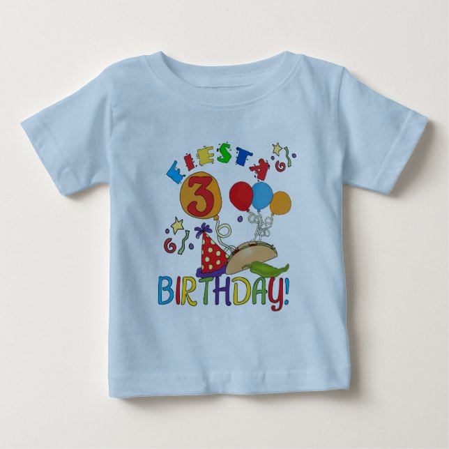 Camisas de aniversário de 3 anos Fiesta e presente (Frente)