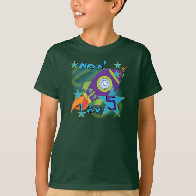 Camisas de aniversário de 5 de foguetes e presente (Frente)
