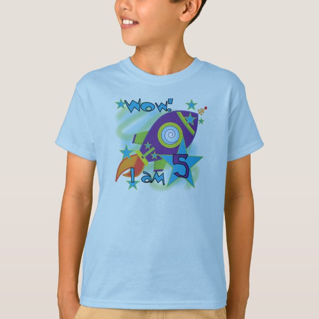 Camisas de aniversário de 5 de foguetes e presente (Frente)