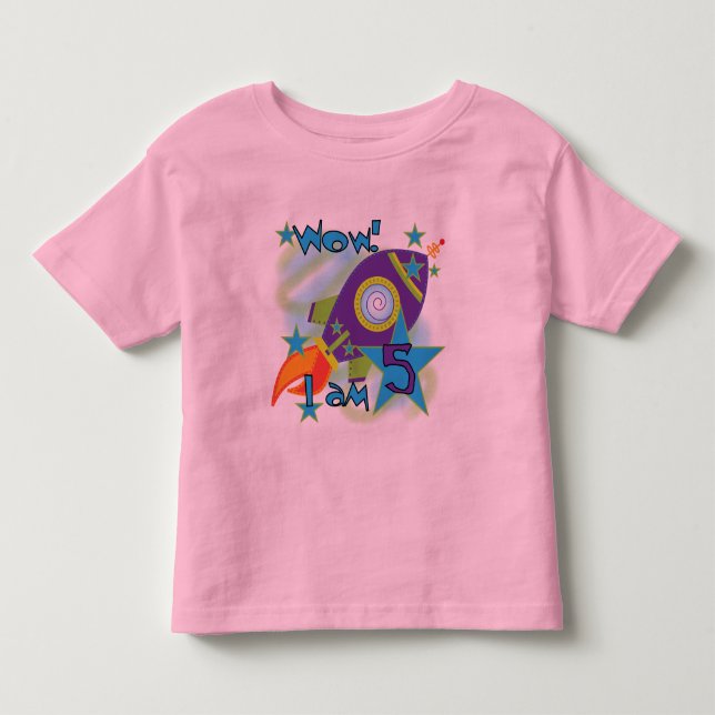 Camisas de aniversário de 5 de foguetes e presente (Frente)
