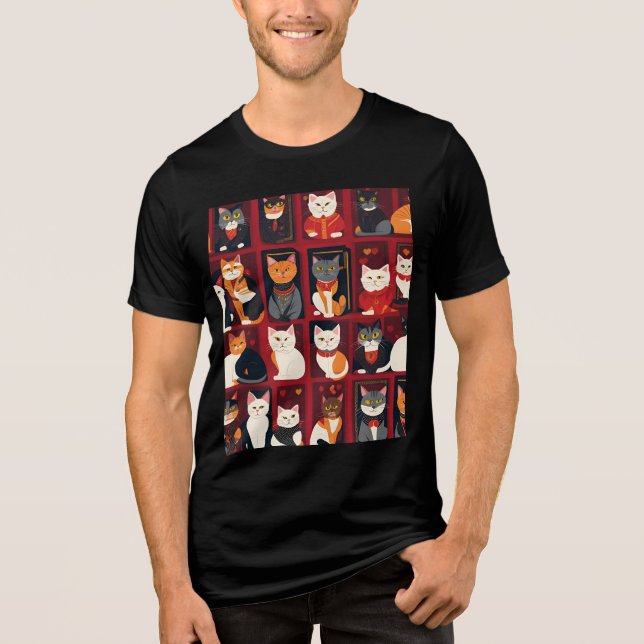 camisas de arte de gatos patchwork com IA (Frente)