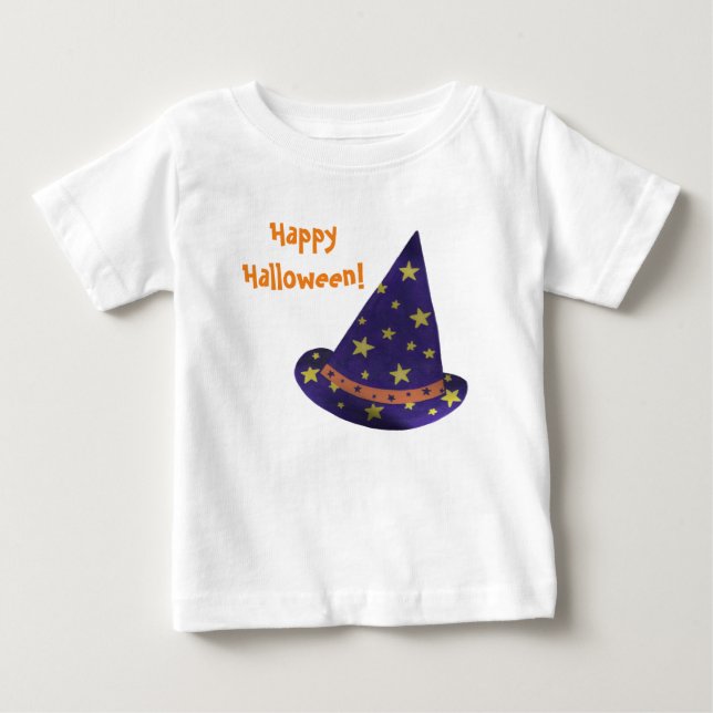 Camisas de bebê Feliz Halloween Chapéu de Bruxo Ro (Frente)
