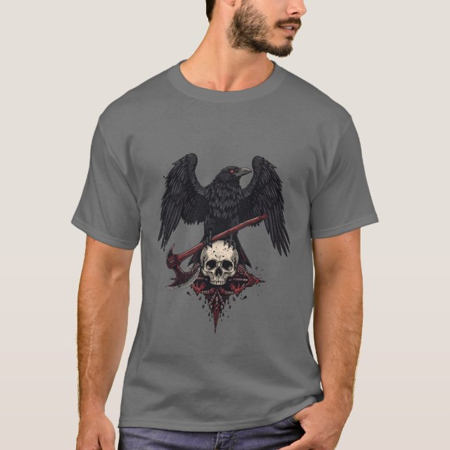 Camisas de camiseta de vara de crânio de Raven (Frente)