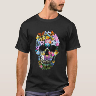 Camisas De Crânio Para Mulheres Borboleta Floral L