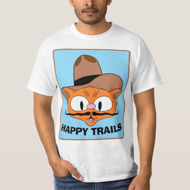Camisas De Feliz Caminhada Cartoon Bigode Gato Sen (Frente)