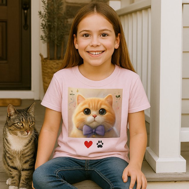 Camisas de Gatas Fofas Gata Rosa para Meninas (cute cat t-shirt for girls that  love animals )