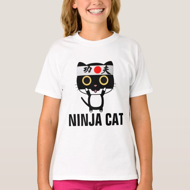 Camisas de gato engraçadas para crianças NINJA CAT (Frente)