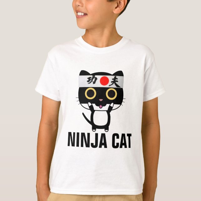 Camisas de gato engraçadas para garotos NINJA CAT (Frente)