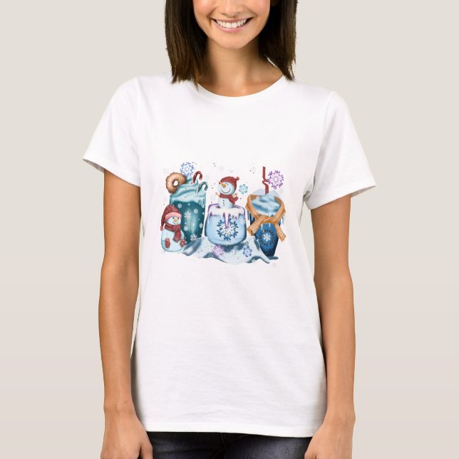 Camisas de Manga Curta Snowman Coffee (Frente)