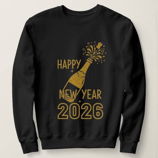 Camisas de Moletom com Brilho Feliz Ano Novo 2026  (Frente do Design)