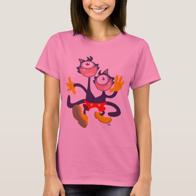 Camisas de Mulher Gatos Monoculares Andando em Tan (Frente)