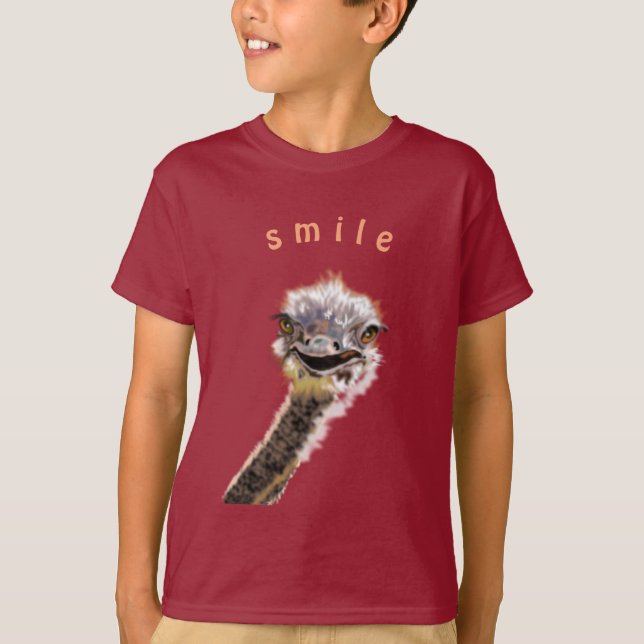 Camisas Engraçadas com avestruz feliz - Sorria (Frente)