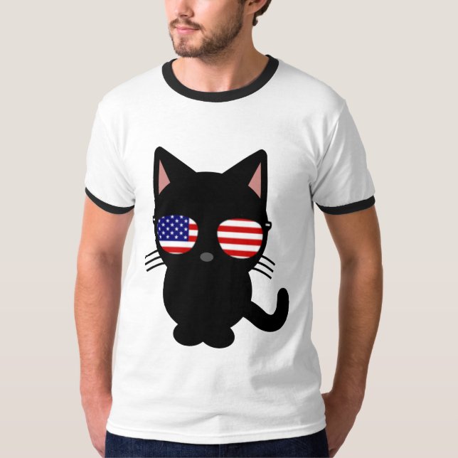Camisas Engraçadas de Gato Negro Patriótico, Óculo (Frente)