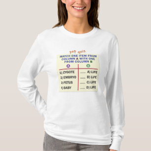 Camisas femininas com um questionário.
