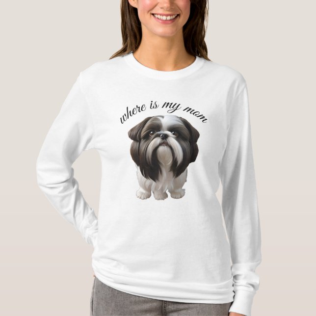 Camisas femininas - Shih Tzu - Onde está minha mãe (Frente)