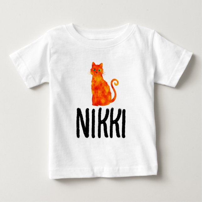 CAMISAS INFANTIS MENINA GATO RUIVO COM NOME (Frente)