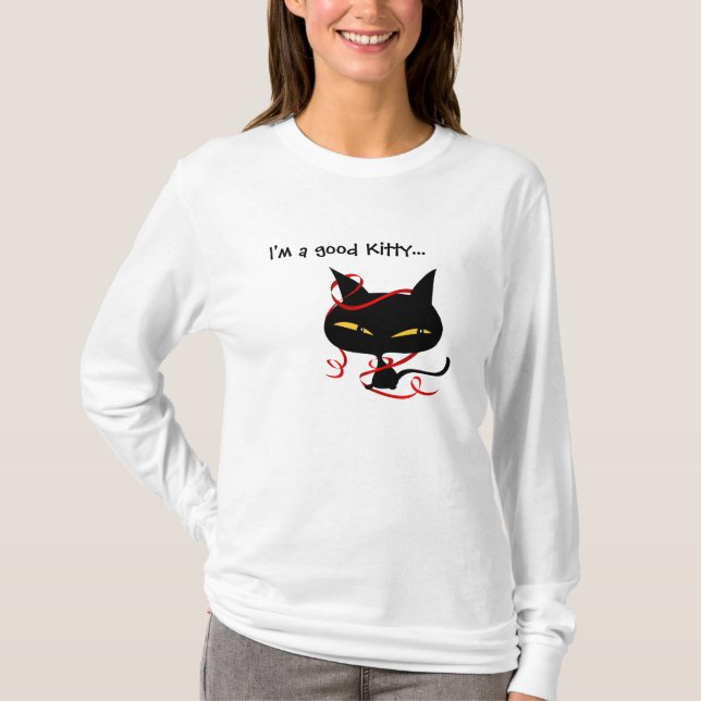 Camisas longas da Capa T das boas senhoras pretas (Frente)