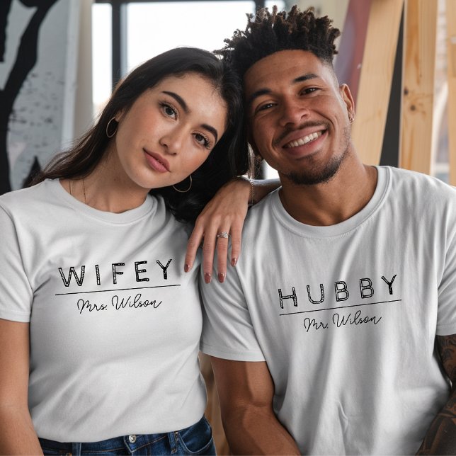 Camisas Personalizadas de Lua de Mel para Casais R (wife and husband shirt, minimalist couple shirt, honeymoon shirt, newlywed shirt, just married shirt)