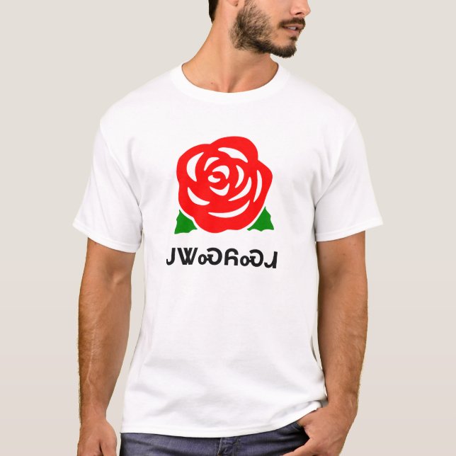 Camiseta Ꭻ Ꮤ Ꮝ Ᏺ Ꮝ Ꮧ - Rosa em Cherokee (Frente)