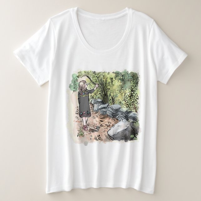 CAMISETA されいいじ  古い瓦が積んである日本の田舎の自然道を歩く女性の水彩イラスト (Frente do Design)