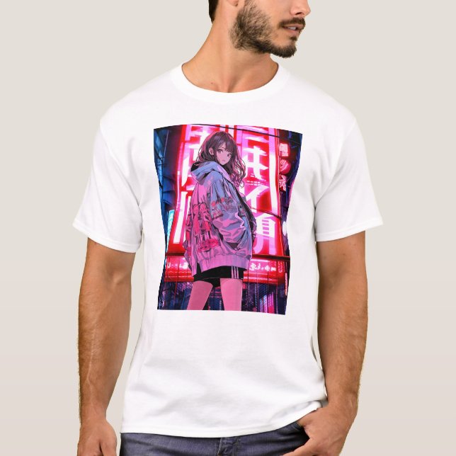 Camiseta ネオンJK Tシャツ T-shirt｜寿司娘 GenerativeAI (Frente)