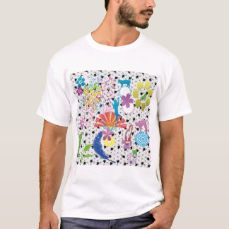 CAMISETA ネコと花