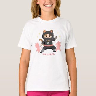 Camiseta 可愛い猫忍者 日本 ピンク Cat Ninja from Japan Pink