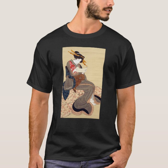 Camiseta 女, 国 貞 Mulher, Kunisada, Ukiyo-e (Frente)