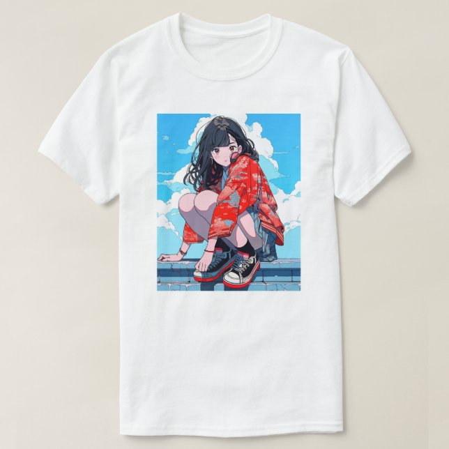 Camiseta 座るJK Tシャツ｜寿司娘 GenerativeAI (Frente do Design)