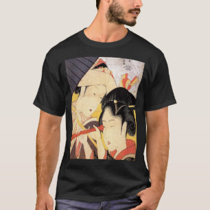 Camiseta 望遠鏡を覗く女, menina do 北斎 com telesc