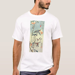 Camiseta 椿 に 雀, 広 重 Camellia e Sparrow, Hiroshige, Ukiyo-e