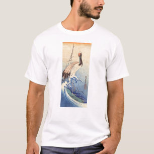 Camiseta 波と鶴, guindaste do 広重 e ondas, Hiroshige,