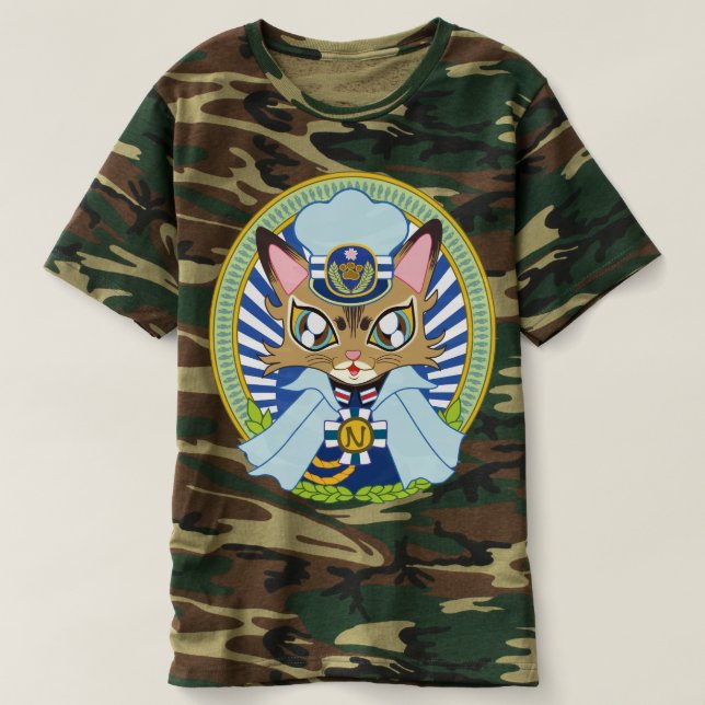 Camiseta 猫の船長さん(ソマリ猫プリンちゃん)猫の船長さん-Captain (Frente do Design)