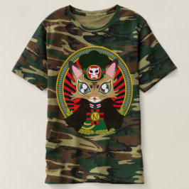 Camiseta 猫の駅長さん_黒マント版(ソマリ猫プリンちゃん)-Stationmaster of a cat